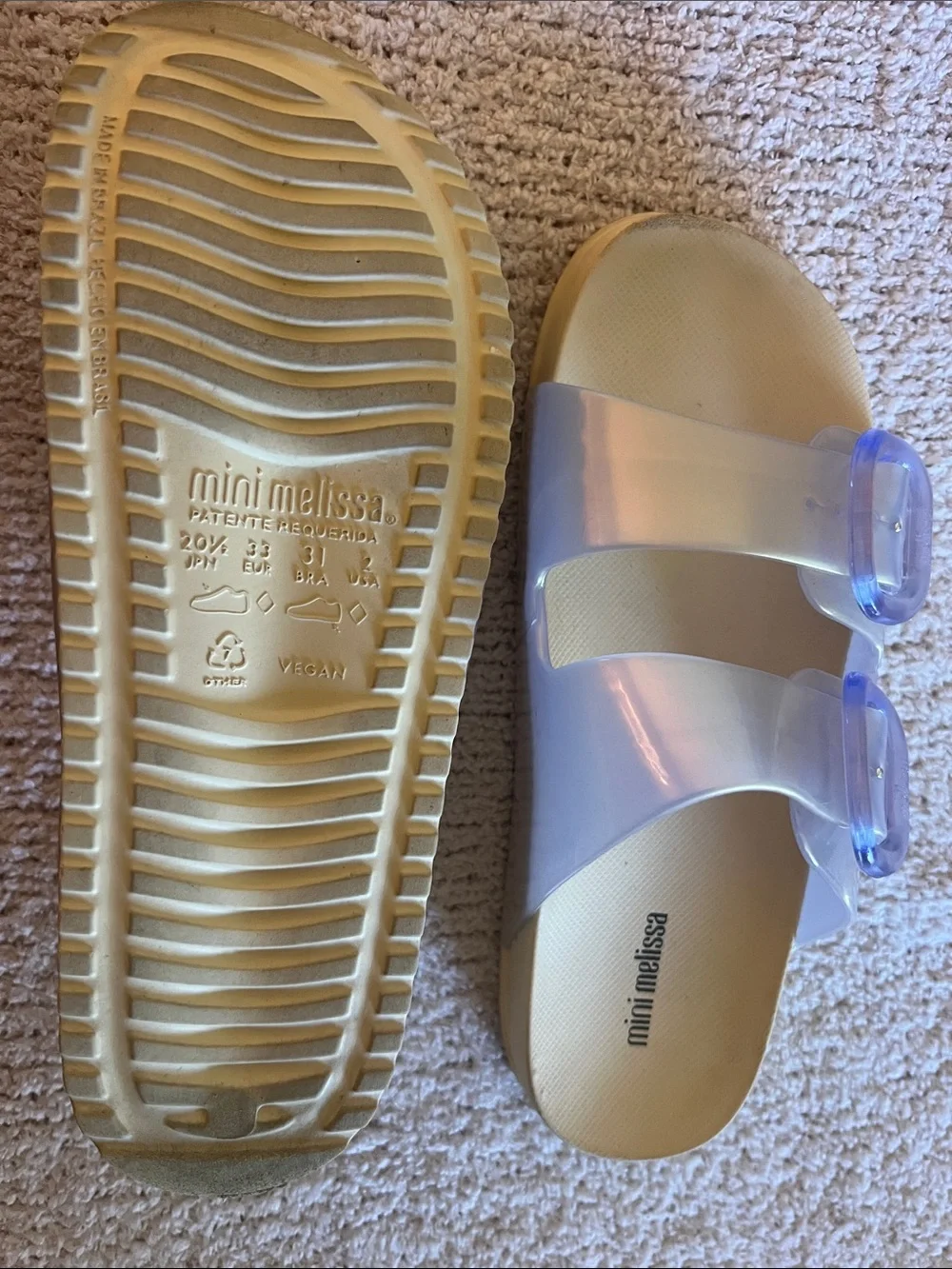 Mini Melissa Iridescent Lavender Buckle Slide Sandals